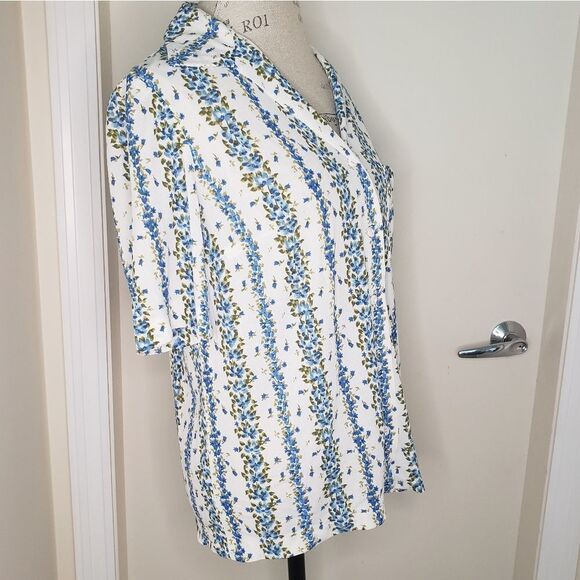 Antique 30s Silk Chiffon Floral Buttoup Short Sleeve Blouse - Picture 3 of 9